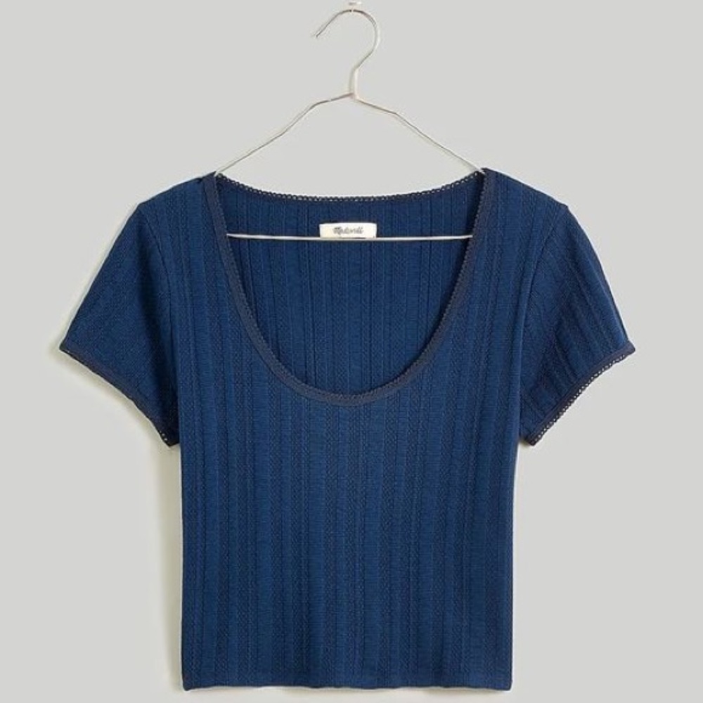 Madewell Pointelle Scoopneck Crop Tee In Dark Blue Size S NWT